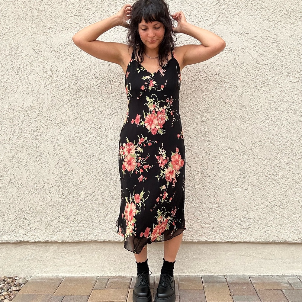 Shadow Blossom Midi Slip Dress